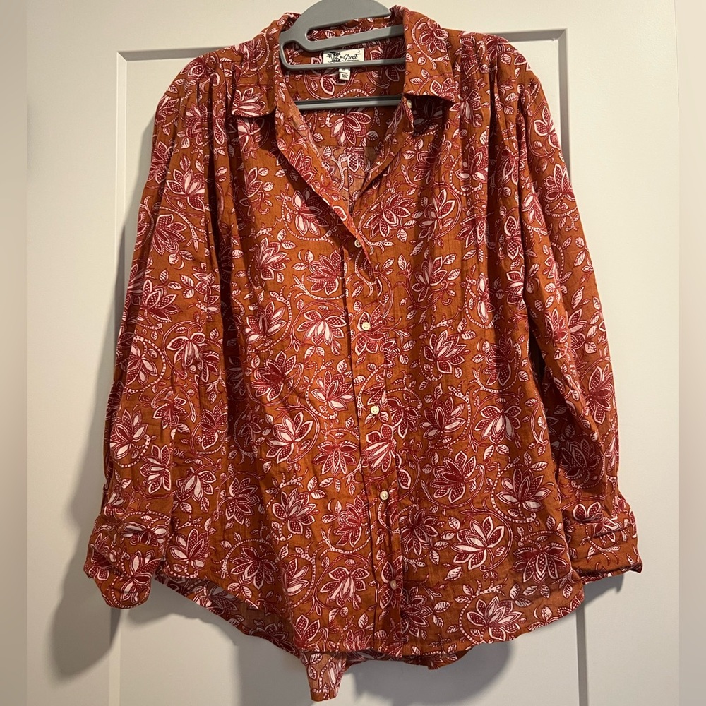 THE GREAT. Brown and White Casual Button Down Shirt Relaxed Fit